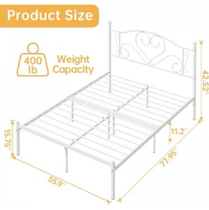 إطار سرير بالحجم الكامل مع لوح أمامي ، منصة دعم شريحة فولاذية شديدة التحمل ، مساحة تخزين أسفل السرير ، لا حاجة إلى زنبرك ، أبيض - 